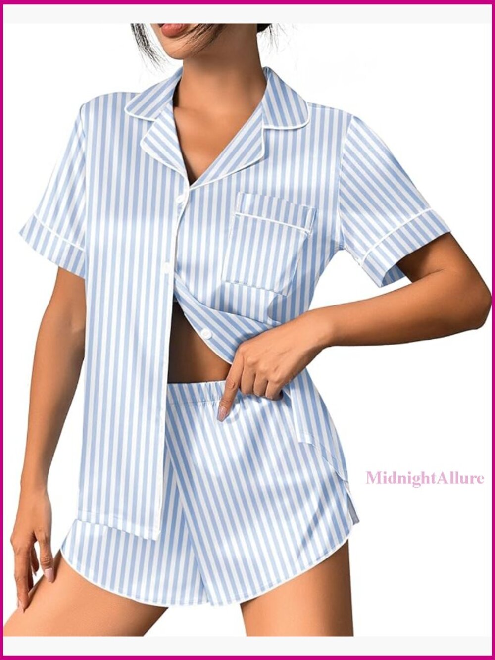 Silk Satin Pajama Set Short Sleeve Button Down Pjs Shorts Lounge Sleepwear